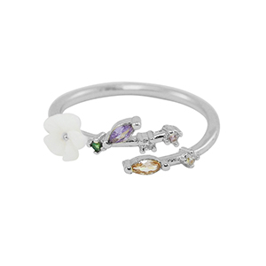 Brass TQ metaal ring zirkonia Silver-multicolour