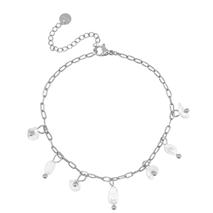Roestvrij stalen (RVS) Stainless steel armbanden parels Silver-pearl white