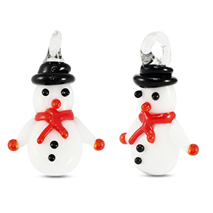 Glasbedels sneeuwpop White-red-black