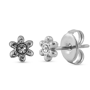 Roestvrij stalen (RVS) Stainless steel oorbellen / oorstekers bloem Silver