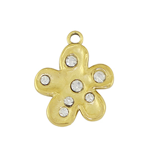 Roestvrij stalen (RVS) Stainless steel bedel bloem Gold / Crystal