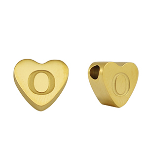 Roestvrij stalen (RVS) Stainless steel kralen hart letter O Gold