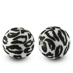 Siliconen kralen 15mm rond luipaard Black-White