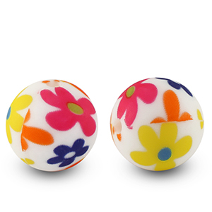 Siliconen kralen 15mm rond bloem Multicolor