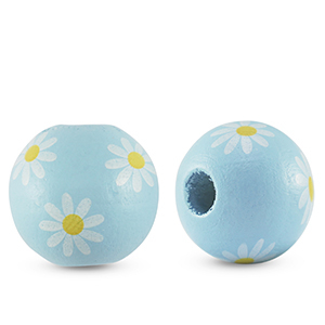 Houten kralen rond 16mm bloem Light blue
