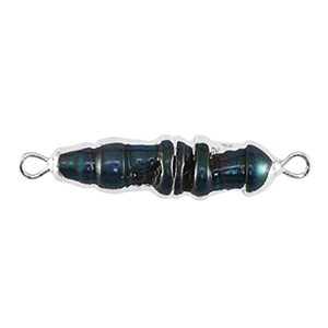 Zoetwaterparels tussenstuk tooth Silver-dark peacock blue