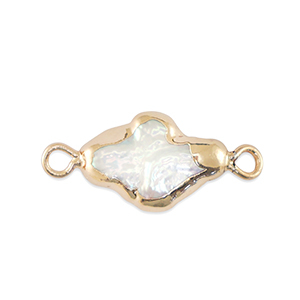 Zoetwaterparels tussenstuk kruis Gold-Natural white