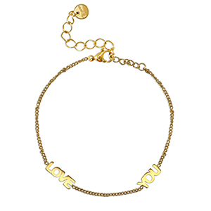 Roestvrij stalen (RVS) Stainless steel armbanden ''LOVE YOU'' Gold