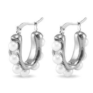 Roestvrij stalen (RVS) Stainless steel oorbellen / oorstekers imitatie parels Silver
