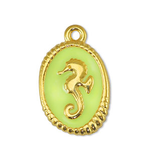 Bedels DQ metaal zeepaardje Lime Yellow-Goud (nikkelvrij)