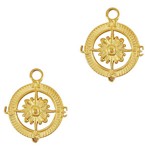 Roestvrij stalen (RVS) Stainless steel bedels kompas met bloem Gold