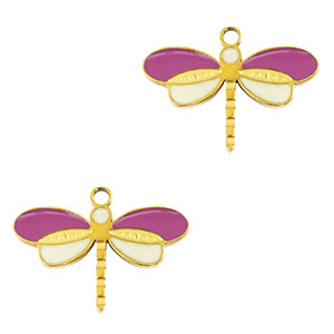 Roestvrij stalen (RVS) Stainless steel bedels libelle Gold-purple