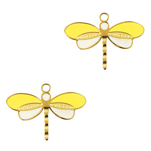 Roestvrij stalen (RVS) Stainless steel bedels libelle Gold-yellow