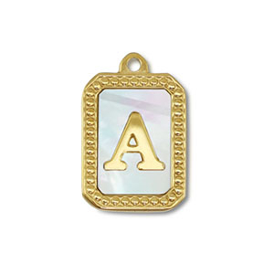Roestvrij stalen (RVS) Stainless steel bedel schelp letter A Gold-white (natuurlijke kleur)
