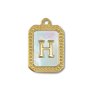 Roestvrij stalen (RVS) Stainless steel bedel schelp letter H Gold-white (natuurlijke kleur)