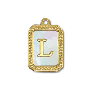 Roestvrij stalen (RVS) Stainless steel bedel schelp letter L Gold-white (natuurlijke kleur)