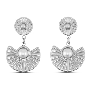 Roestvrij stalen (RVS) Stainless steel oorbellen / oorstekers waaier met imitatie parels Silver