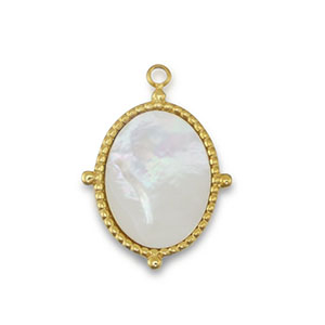 Roestvrij stalen (RVS) Stainless steel bedel schelp ovaal Gold-white (natuurlijke kleur)