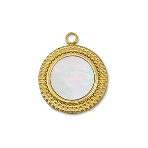 Roestvrij stalen (RVS) Stainless steel bedel schelp rond Gold-white (natuurlijke kleur)