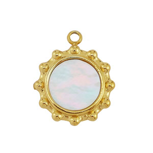 Roestvrij stalen (RVS) Stainless steel bedel schelp zon Gold-white (natuurlijke kleur)
