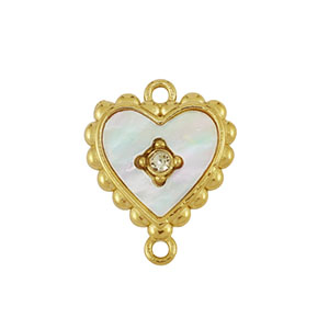 Roestvrij stalen (RVS) Stainless steel bedel tussenstuk schelp hart Gold-white (natuurlijke kleur)
