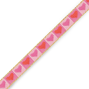 Lint met tekst hartjes Pink-red-gold