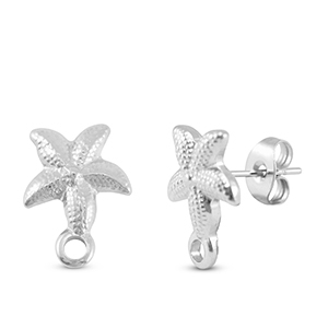 Roestvrij stalen (RVS) Stainless steel onderdelen oorbellen / oorstekers zeester met oogje Silver