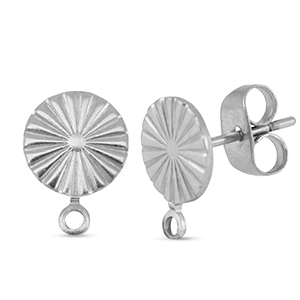 Roestvrij stalen (RVS) Stainless steel onderdelen oorbellen / oorstekers rond met oogje Silver