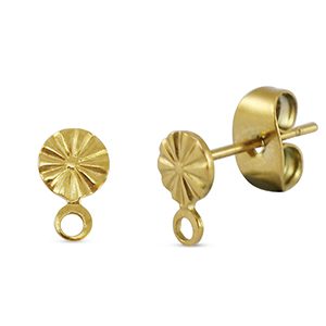 Roestvrij stalen (RVS) Stainless steel onderdelen oorbellen / oorstekers rond met oogje Gold