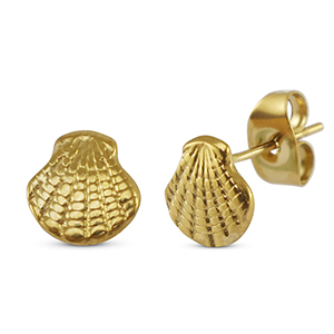 Roestvrij stalen (RVS) Stainless steel oorbellen / oorstekers schelp Gold