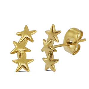 Roestvrij stalen (RVS) Stainless steel oorbellen / oorstekers ster Gold