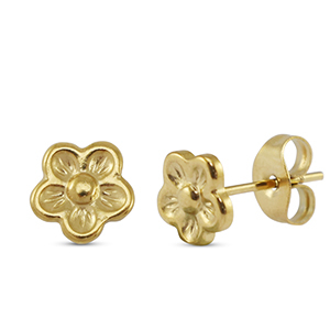 Roestvrij stalen (RVS) Stainless steel oorbellen / oorstekers bloem Gold