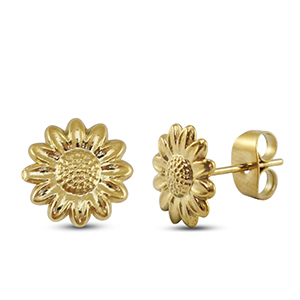 Roestvrij stalen (RVS) Stainless steel oorbellen / oorstekers bloem Gold
