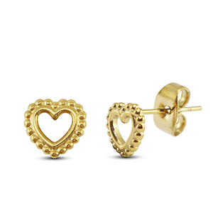 Roestvrij stalen (RVS) Stainless steel oorbellen / oorstekers hart Gold