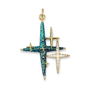 Brass TQ metaal bedels zirkonia ster Gold-dark aqua green-blue