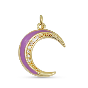 Brass TQ metaal bedels zirkonia maan Gold-purple