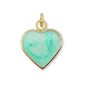 Brass TQ metaal bedels hart Gold-mint turquoise marble
