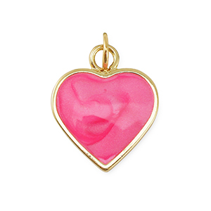 Brass TQ metaal bedels hart Gold-dark pink marble