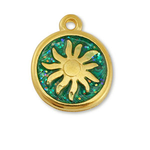 Bedels DQ metaal zon Goud-glitter turquoise (nikkelvrij)
