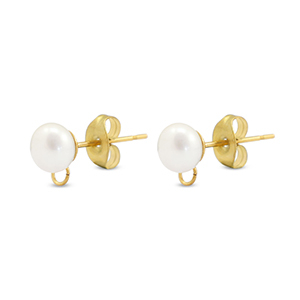 Roestvrij stalen (RVS) Stainless steel onderdelen oorbellen / oorstekers imitatie parel met oogje 6mm Gold
