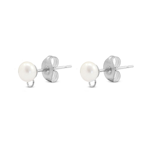Roestvrij stalen (RVS) Stainless steel onderdelen oorbellen / oorstekers imitatie parel met oogje Silver