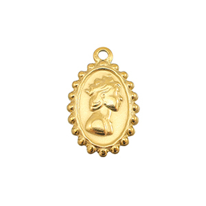 Roestvrij stalen (RVS) Stainless steel bedels vrouw met kroon Gold