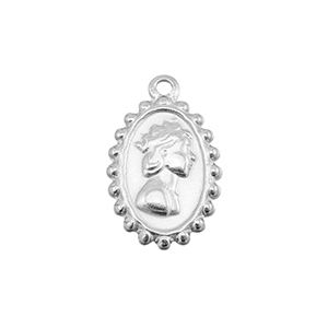 Roestvrij stalen (RVS) Stainless steel bedels vrouw met kroon Silver
