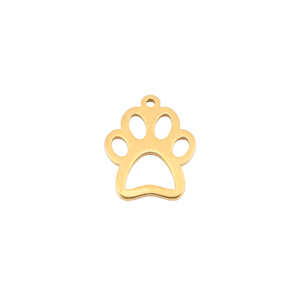 Roestvrij stalen (RVS) Stainless steel bedels hondenpoot Gold