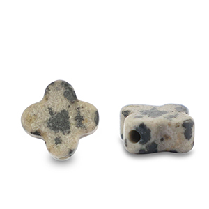 Natuursteen kralen dalmatian stone klaver Greige-black