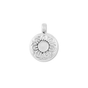 Roestvrij stalen (RVS) Stainless steel bedels rond met bloem Silver