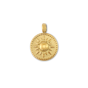Roestvrij stalen (RVS) Stainless steel bedels rond met zon Gold
