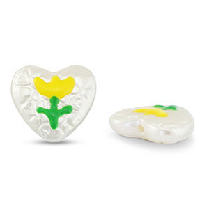 Acryl kralen hart met bloem Pearl-yellow-green
