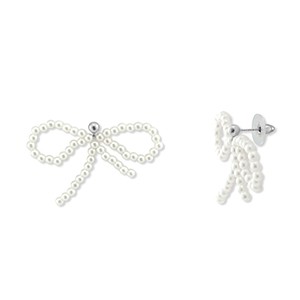 Trendy oorbellen/oorstekers kralen strik White-silver