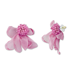 Trendy oorbellen/oorstekers chiffon bloem Mauve pink-gold
